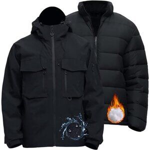Men's 3 in 1 Waterproof Winter Jacket Ski Warm Snow Rain Coat Hood Windbreaker
